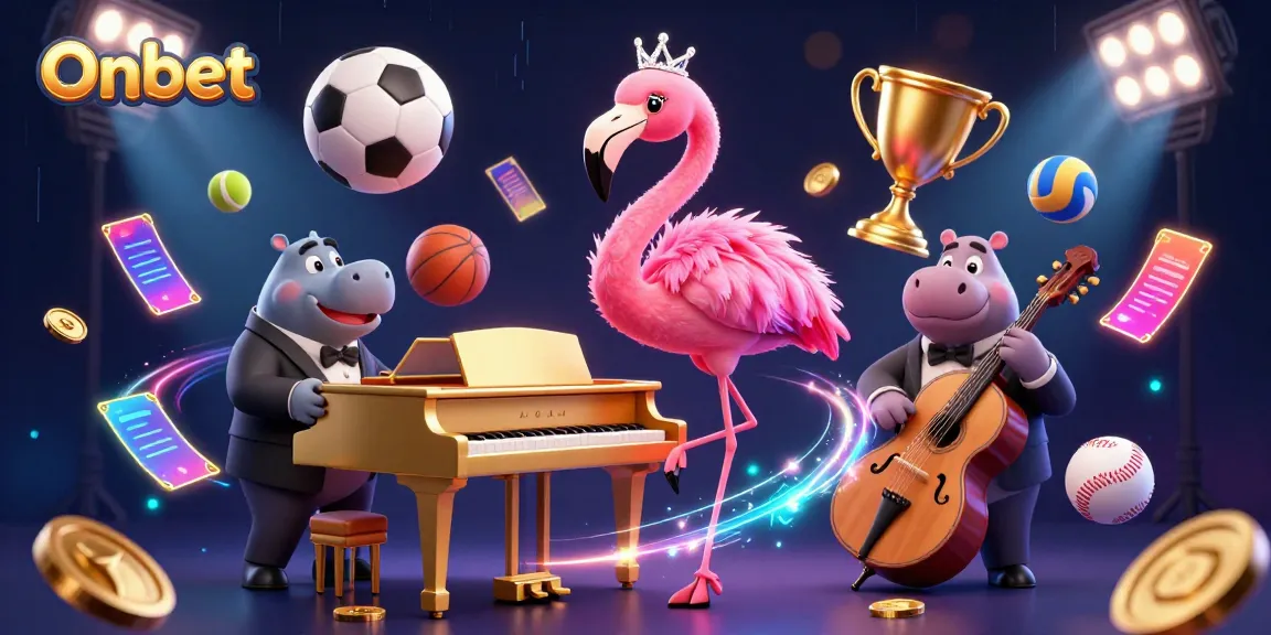 Experience the thrilling world of Onbet with unique casino elements and vibrant characters in an energetic setting.