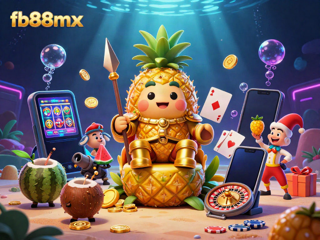 Experience the vibrant 3D fantasy world of fb88mx with colorful slot games and animated characters in a casino setting.