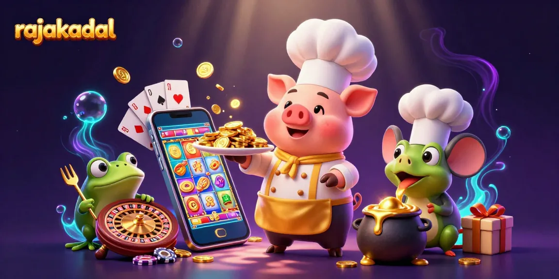Permainan seru rajakadal dengan banyak koin emas dan slot menarik di tengah karakter chef kartun 3D.