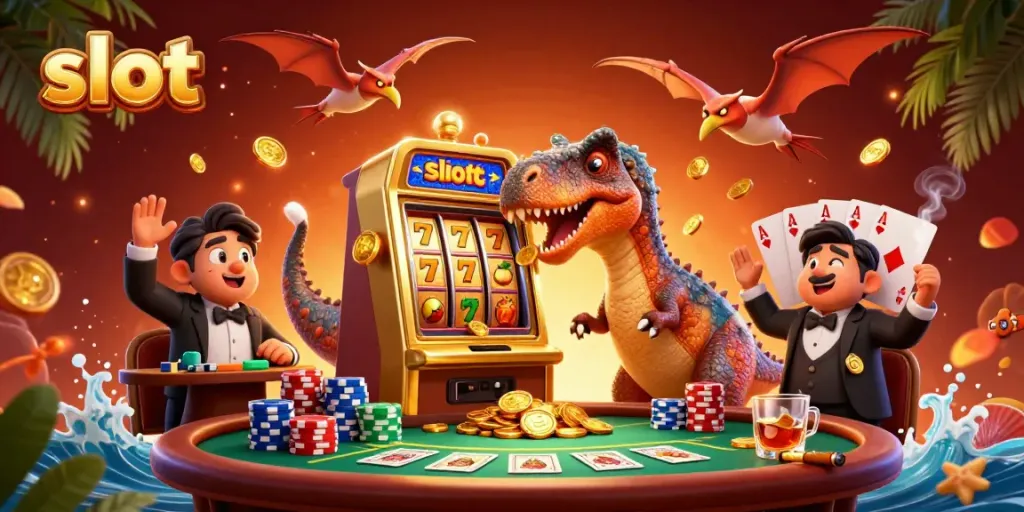 Slot mesin yang dihadapi oleh pachycephalosaurus, menghasilkan jackpot koin emas di kasino