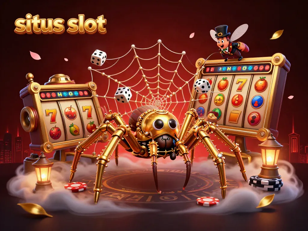 Engage with the stunning situs slot adventure featuring a steampunk spider and golden web.