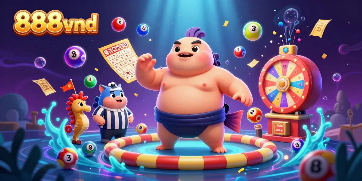 Join the fun at 888vnd with lively underwater gambling scenes featuring colorful lottery balls and engaging characters.