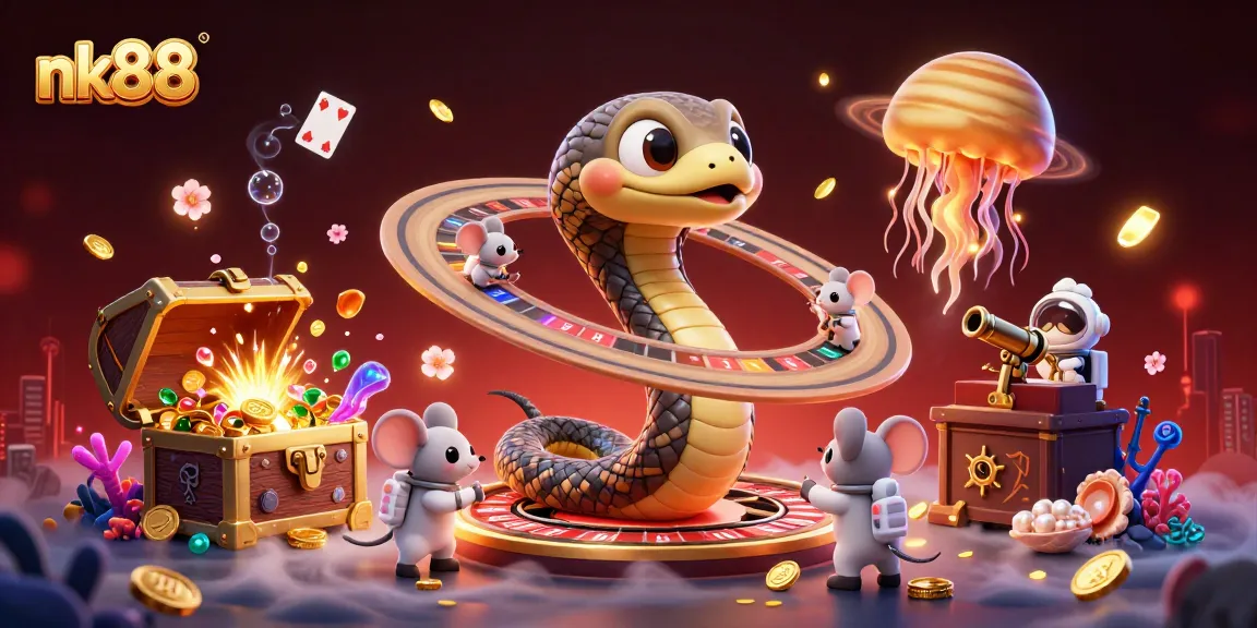 Experience nk88's captivating 3D illustration with cosmic elements enhancing thrilling casino games.