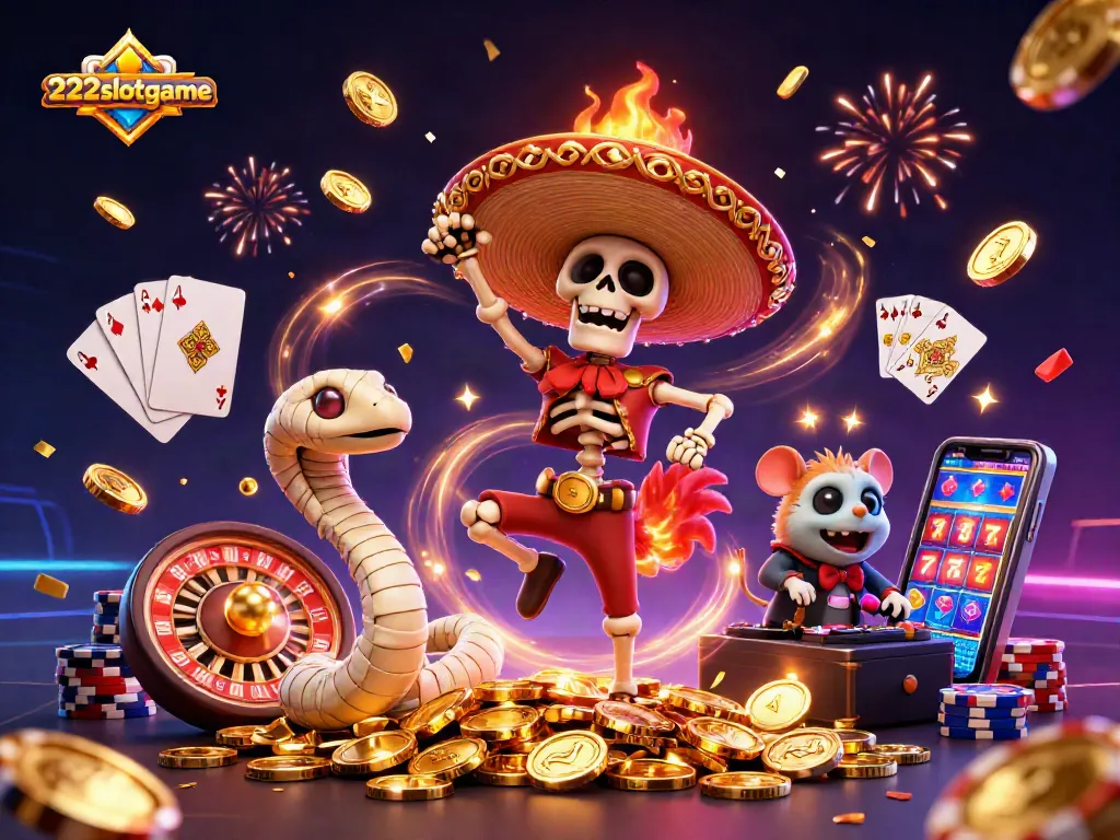 Merayakan kemenangan dengan 222slotgame, karakter unik di dunia slot online yang penuh warna.