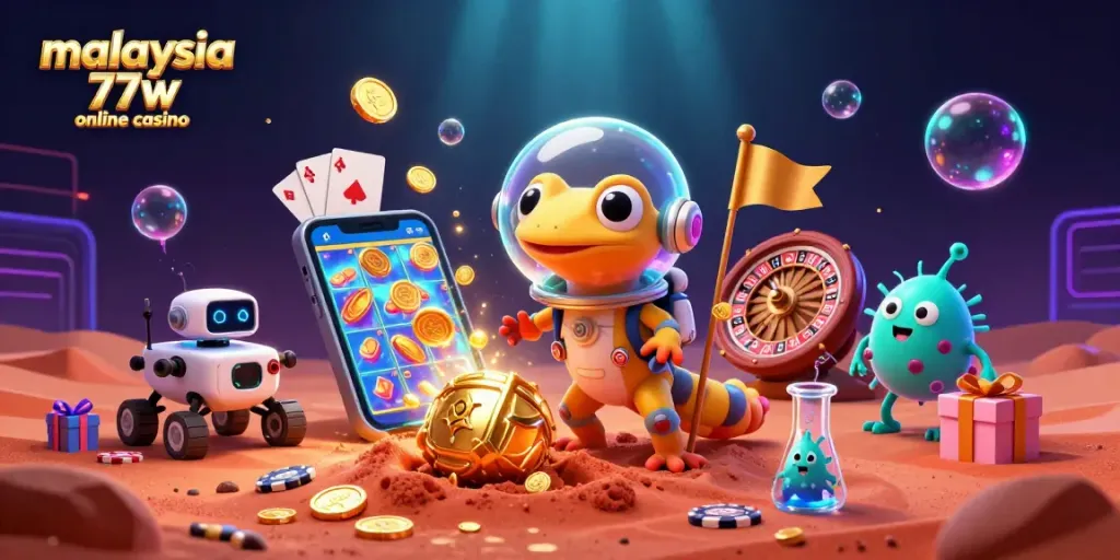 Spin to win at malaysia 77w online casino with vibrant gaming elements and intergalactic excitement!
