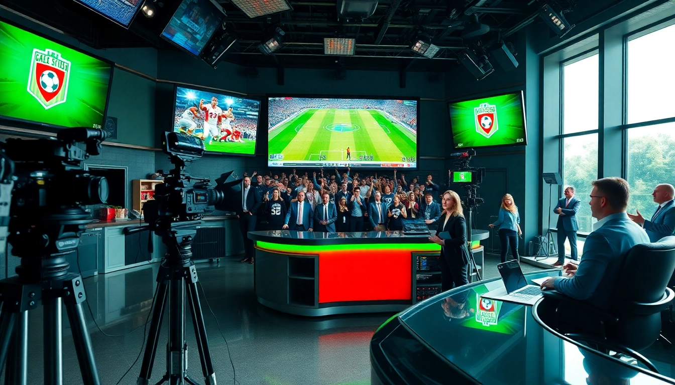 Dynamic sports broadcasting studio highlighting the excitement of live sports broadcasting.