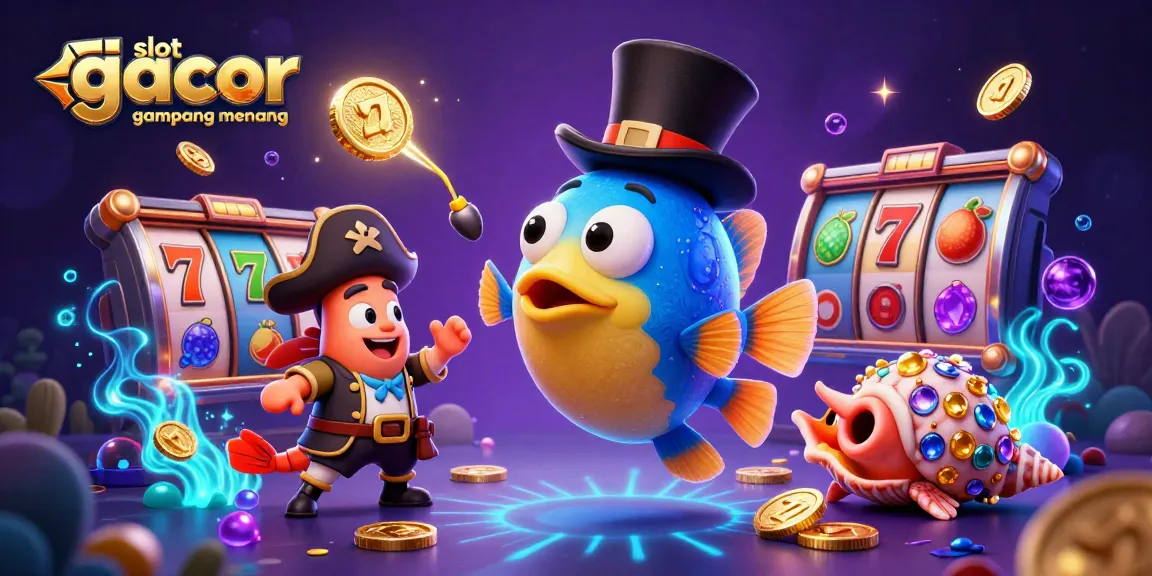 Experience thrilling wins at slot gacor gampang menang with a captivating underwater casino scene full of vibrant characters and dynamic game elements.