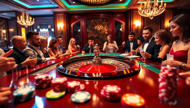 Engaging casino scene showcasing roulette players enjoying vibrant gameplay.