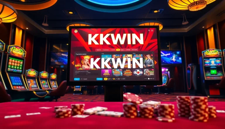 Exciting KKWIN online gambling interface showcasing various casino games with poker chips and cards.