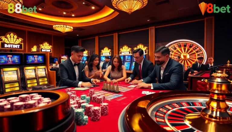 Players enjoying high-stakes poker with vibrant visuals at 88bet casino.