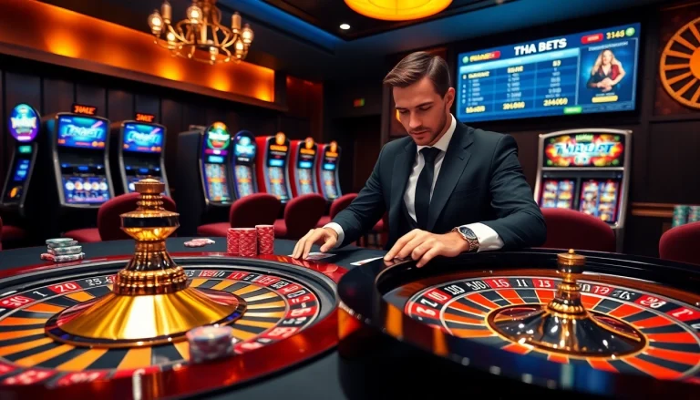 Win exciting jackpots with thabet at a luxurious casino table filled with vibrant games.