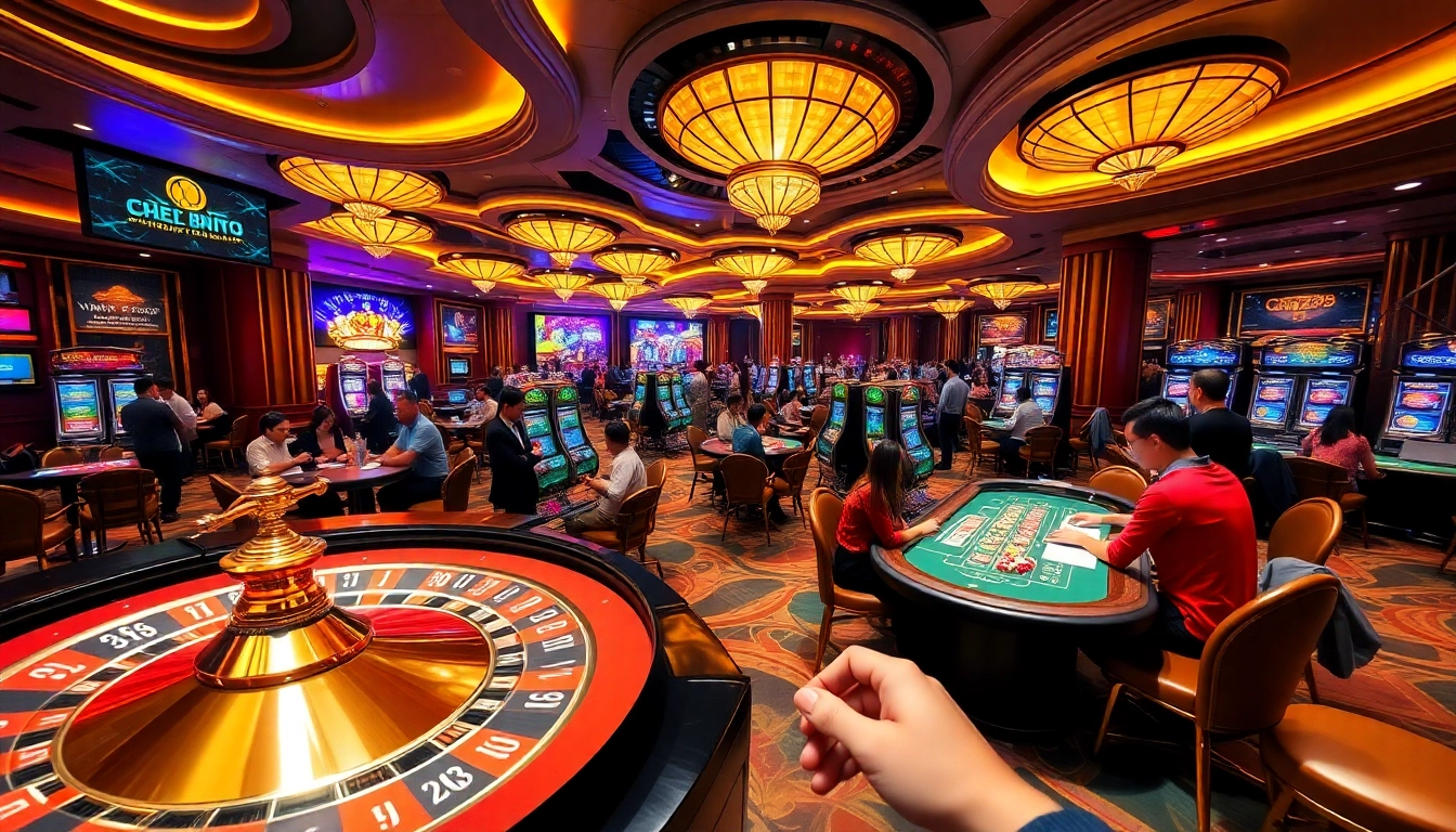 Gambling excitement at Nhà cái CF789 with players enjoying poker and roulette.