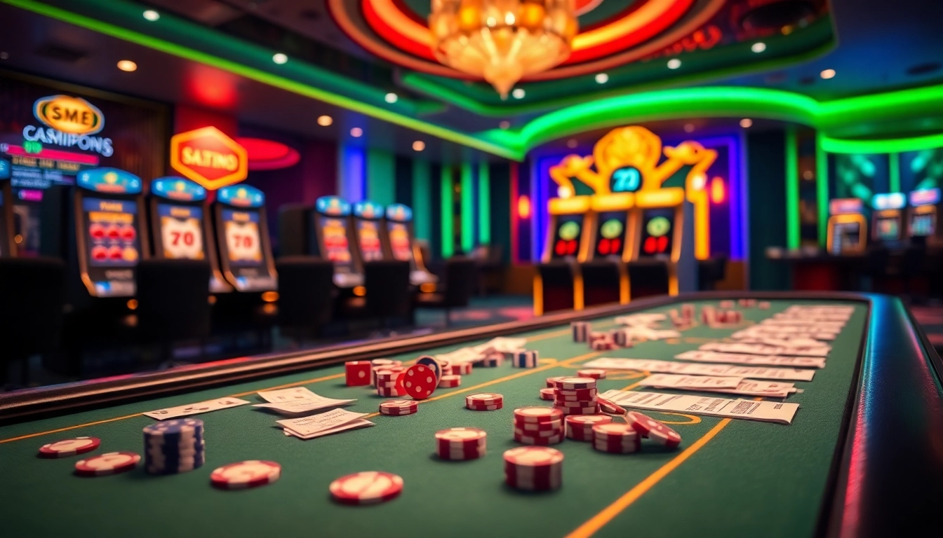 Engaging go8 nổ hũ online gambling scene with vibrant slot machines and luxury elements.