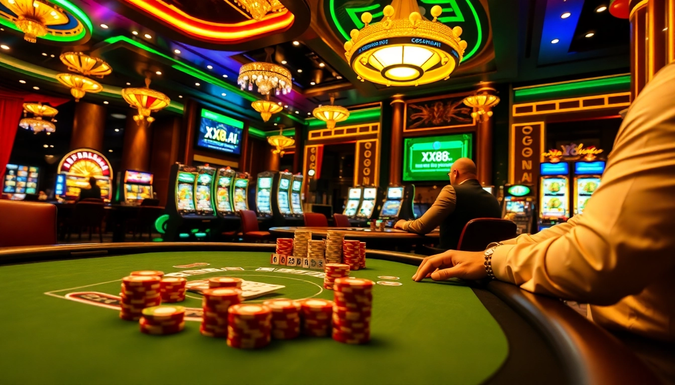 The excitement of online gambling at XX88.AI with vibrant poker chips and a roulette wheel.