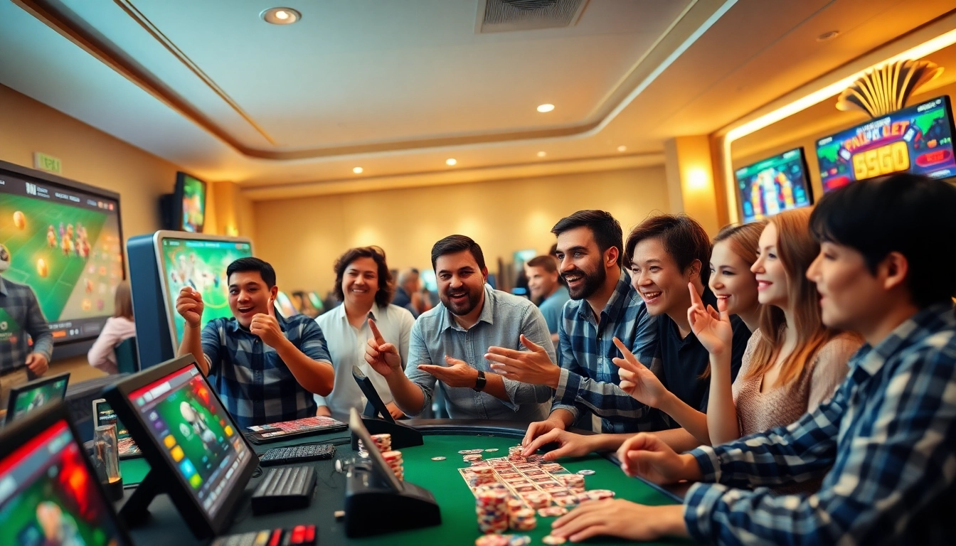 Engaging online gambling scene featuring bolagacor players enjoying soccer betting and live casino games.