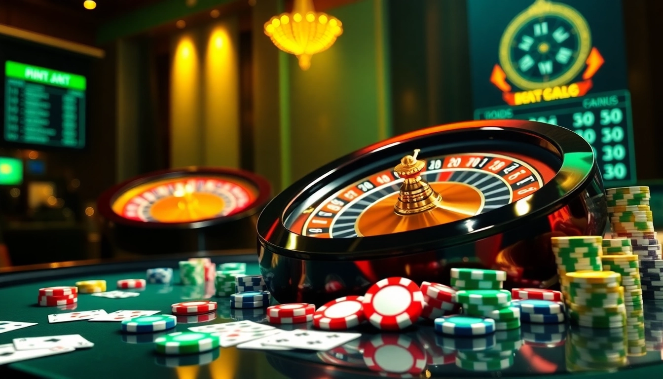 Experience the thrill of online gaming at https://789win.apartments/ with our vibrant casino scene featuring roulette wheels and poker chips.
