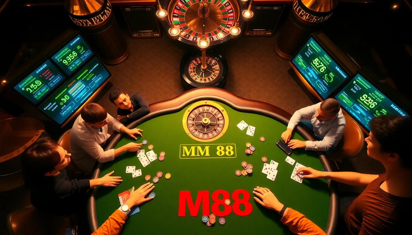 Exciting gameplay at the MM 88 poker table in a luxury casino setting.