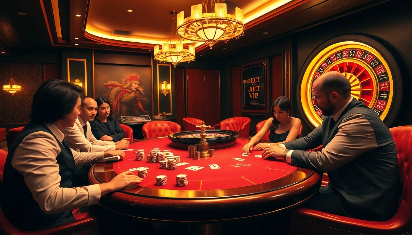 Người chơi cược tham gia poker ở mức cược cao tại casino Bet VIP, không gian sang trọng và nội thất cao cấp.