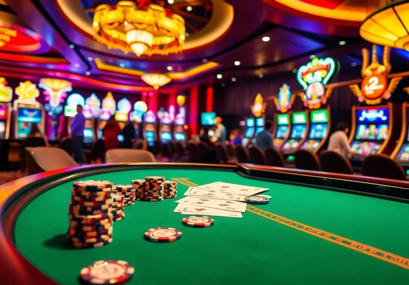 Experience the excitement of online gambling with immersive visuals at https://okwin.blog/, featuring poker tables and slot machines.
