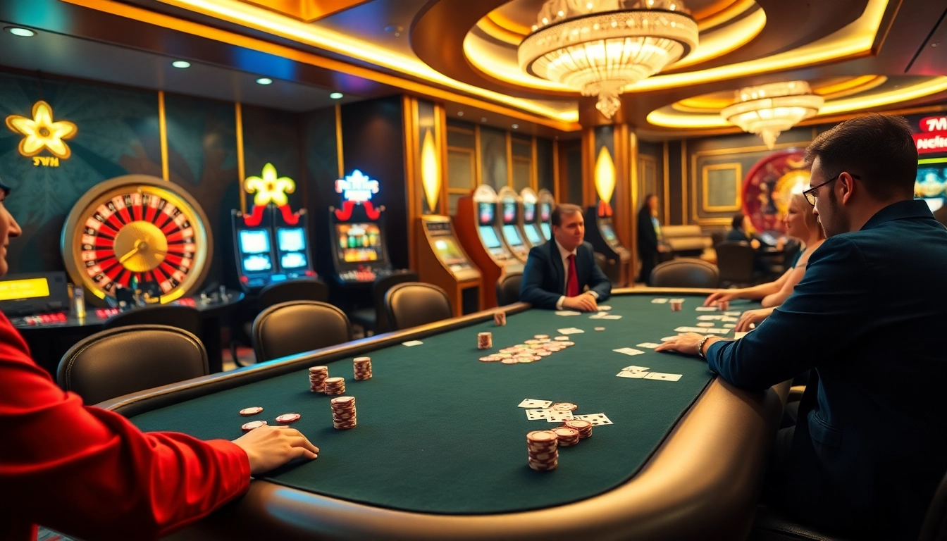 Exciting poker game scene highlighting 789win atmosphere with vibrant chips and cards.