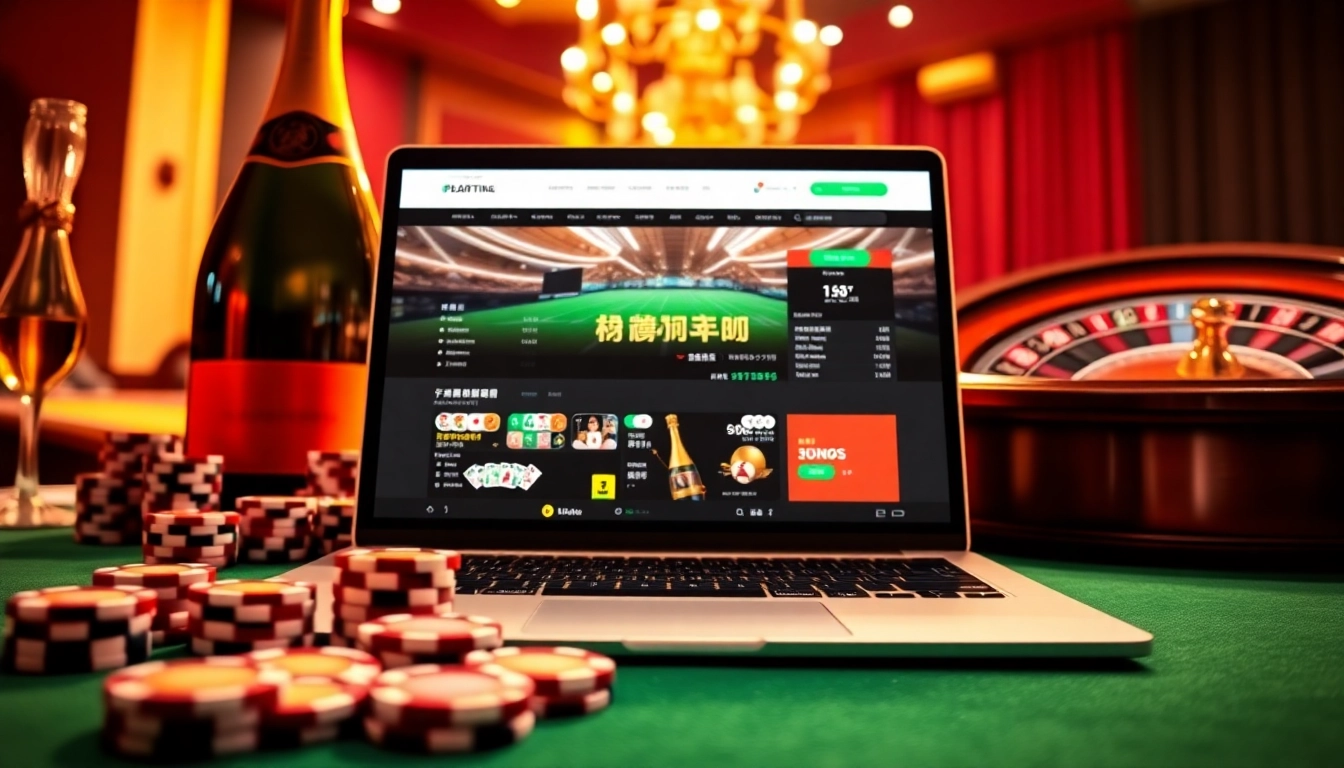 Experience สมัครแทงบอล online betting with a luxurious casino scene featuring high-quality poker chips and a roulette wheel.