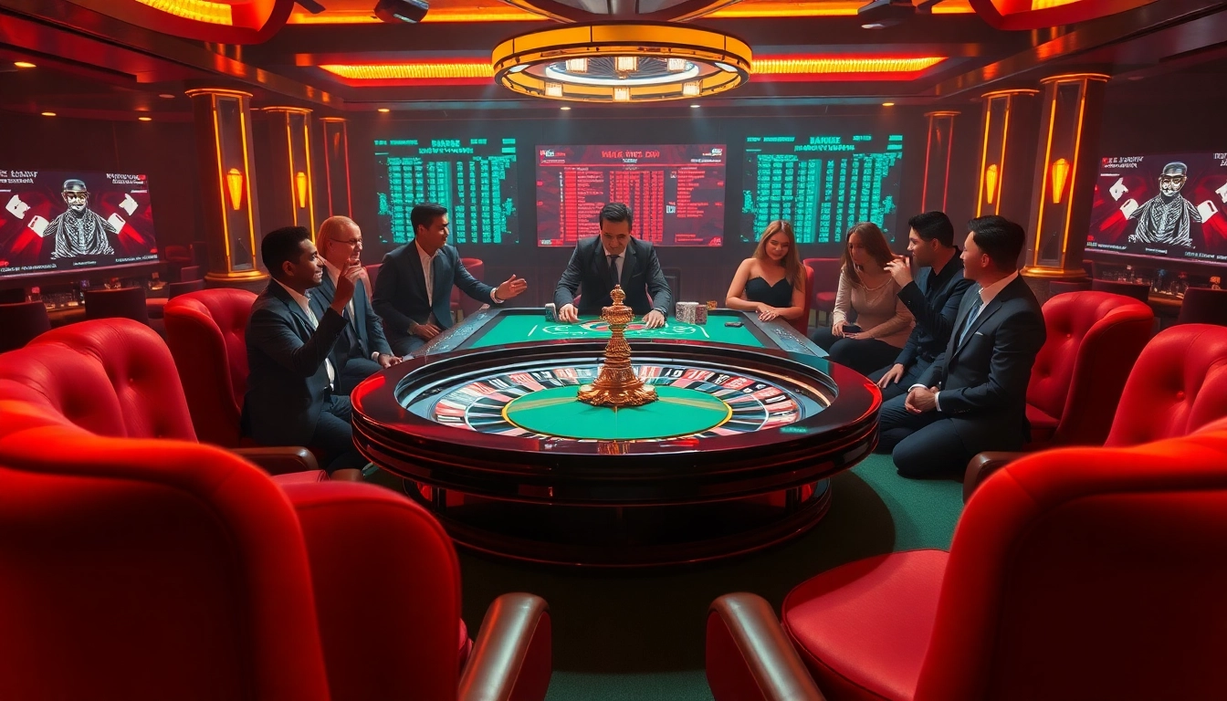 Gamblers enjoying the hidden wiki dark web casino experience at a high-stakes roulette table.