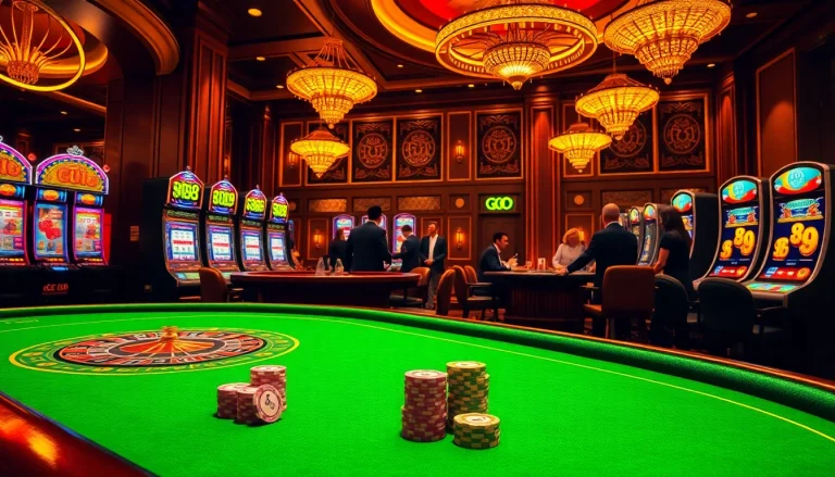 Players enjoying strategic games with go 88-themed slot machines and vibrant casino tables.