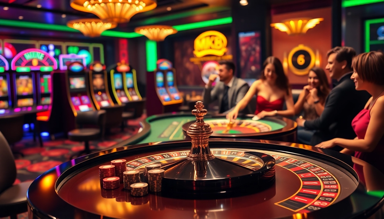 Experience MK8's exciting online casino action with vibrant poker chips and roulette gameplay.