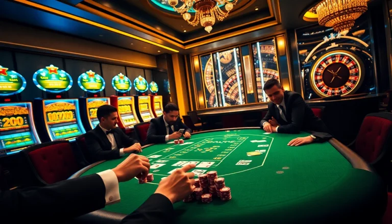 High-stakes poker action at https://rr88co.net/ with elegant players, chips, and ambient casino lighting.