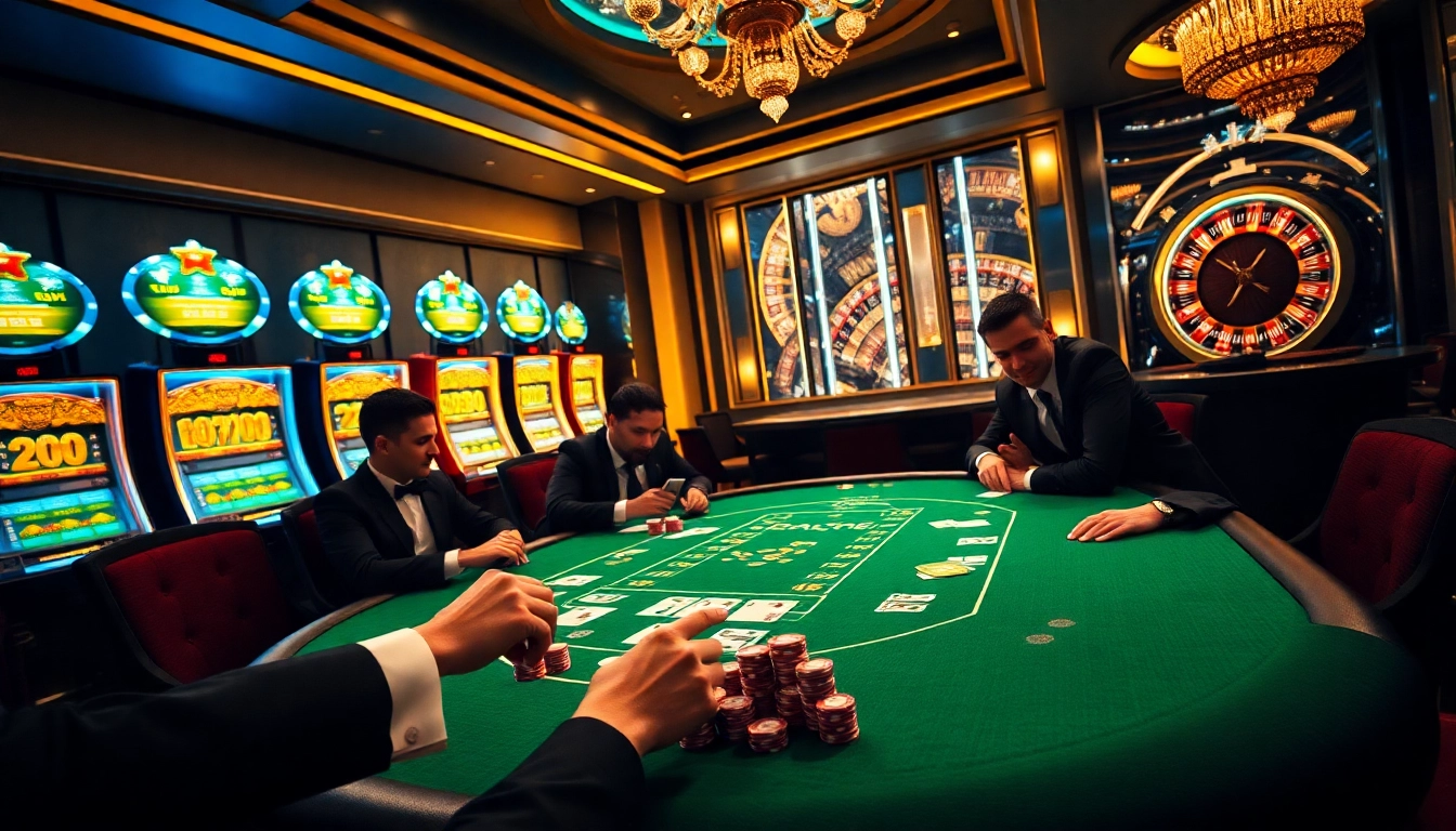 High-stakes poker action at https://rr88co.net/ with elegant players, chips, and ambient casino lighting.