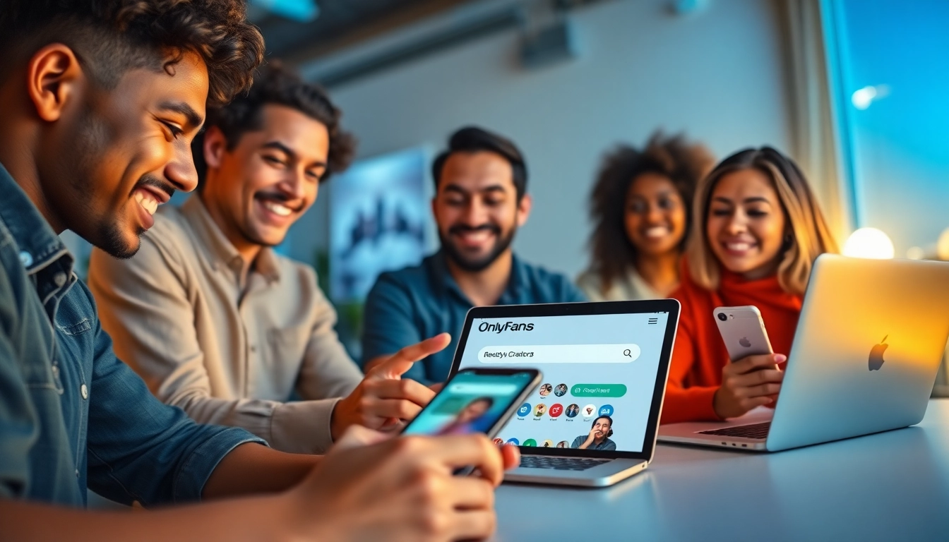 Discover OnlyFans Nearby Creators through a dynamic digital workspace showcasing diverse users engaging with the OnlyFinds search engine.