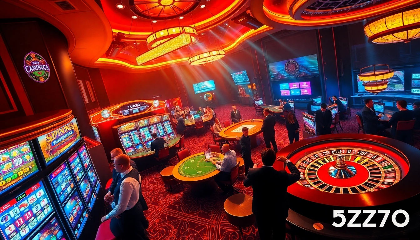 Experience the thrill of gambling with 5Z777 at luxury casino tables, vibrant slot machines, and betting slips.