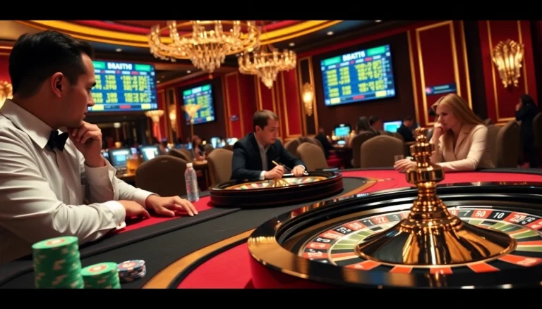 A dynamic poker game featuring bk8th branding with vibrant chips and a roulette wheel.