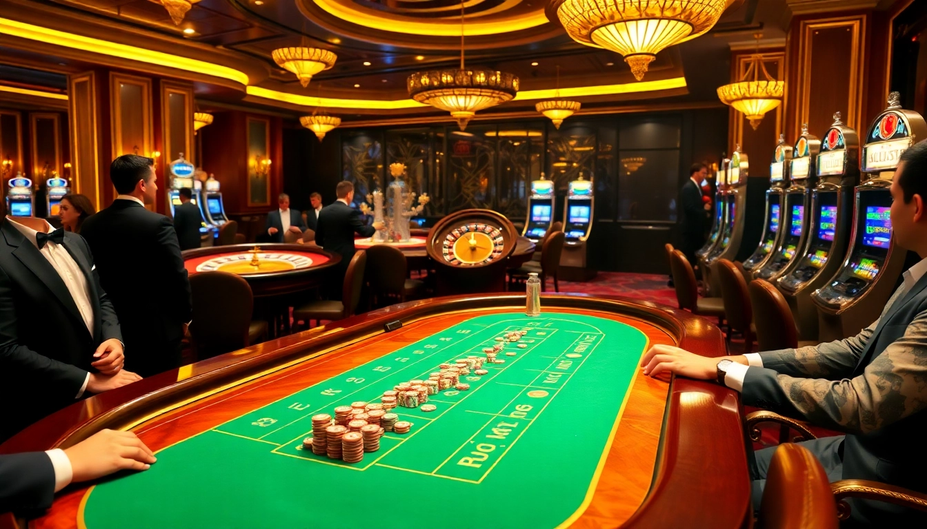 High-stakes betting scene featuring BJ38 with a luxurious blackjack table and roulette wheel.