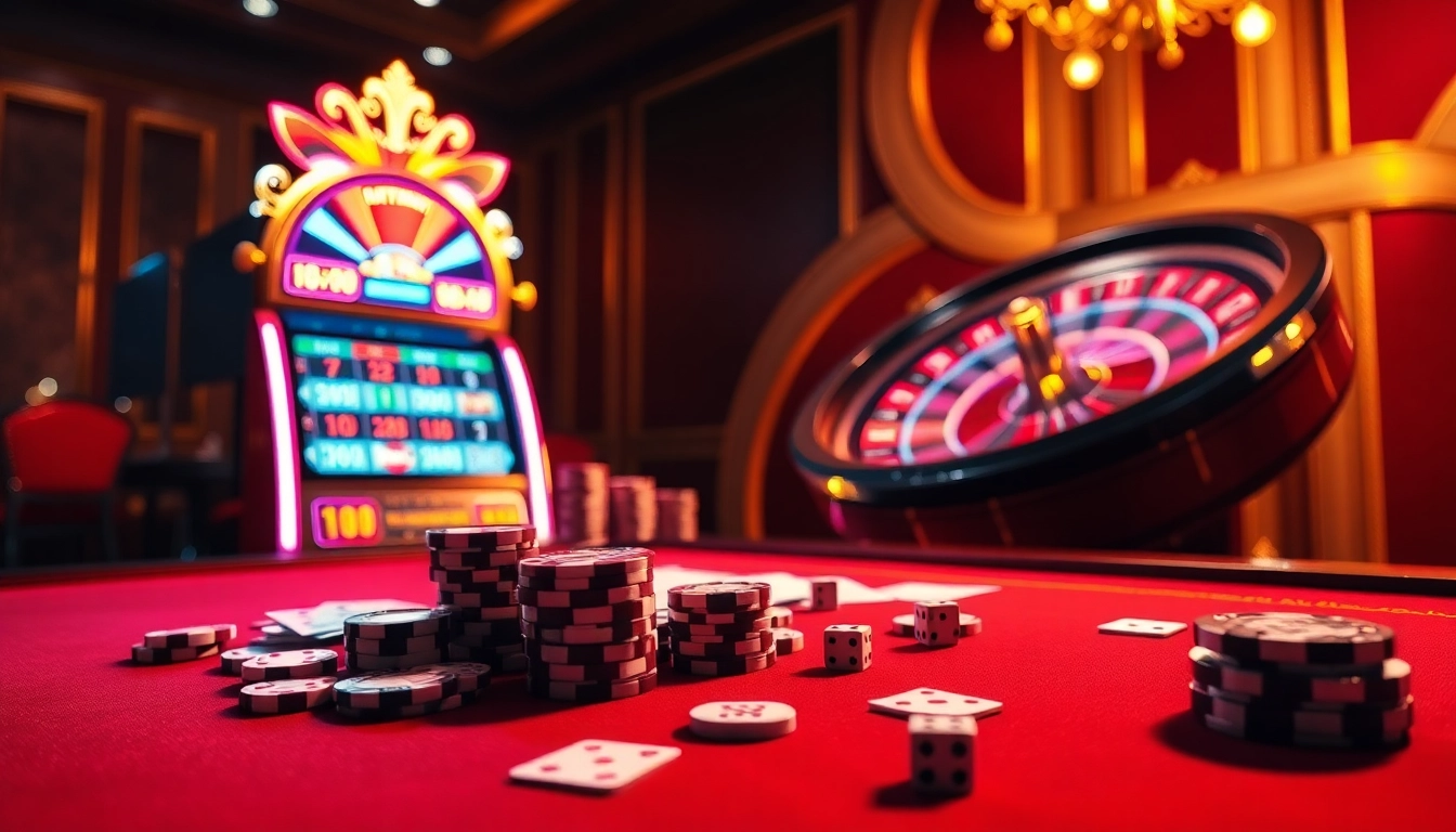 Engage in thrilling gameplay at https://thabet.vegas/ with an exciting casino scene featuring poker chips and cards.