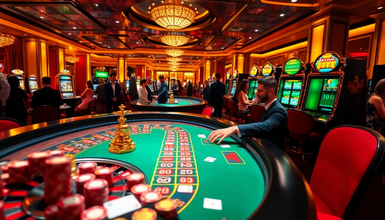 Exciting gambling scene at https://urr88.com/ showcasing lively roulette, poker chips, and vibrant players.