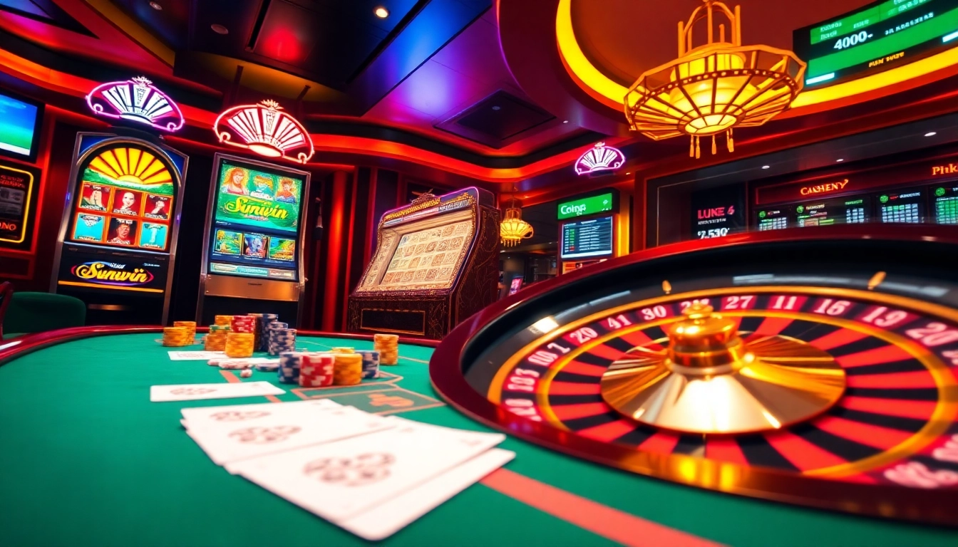 Active gamblers enjoying high-stakes games at Sunwin's exciting casino tables.