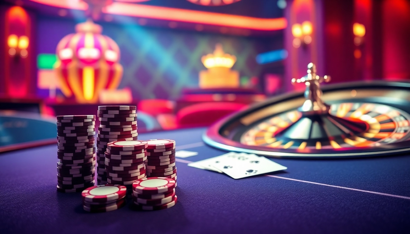 Engaging gambling scene showcasing lc88 com, featuring poker chips, cards, and an online betting interface.